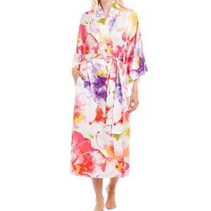 NEW Natori Women Soleli Floral Watercolor Floral Bell Sleeve Long White Robe